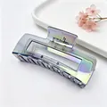 Iridescent large square hair claw clip with holographic UV plating finish detail - Square Shark Clip / UV Plated Gun Black