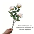 Elegant ivory three-headed pearl rose artificial flower branch for home and wedding decor - Champagne