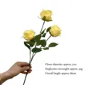 Elegant yellow three-head artificial pearl rose stem for wedding and home decoration - Yellow