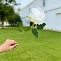 Realistic single stem artificial white rose flower for home and wedding floral decor - White