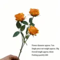 Elegant three-headed orange artificial pearl rose branch for wedding and home decoration - Orange