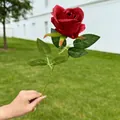 Single lifelike artificial red rose with long green stem for home floral decor - Red