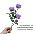 Flor artificial de rosa de perlas moradas de tres cabezas para decoración de hogar - Púrpura