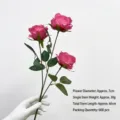 Flor de rosa artificial rosa perla de tres cabezas 66cm para decoración del hogar - Rosa rojo