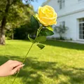 Realistic single stem yellow artificial rose for home decor and wedding arrangement - Yellow
