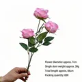 Elegantes rosas artificiales rosas de 3 cabezas para decoración de hogar y bodas, 66 cm - Rosa