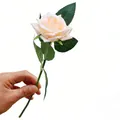 Single champagne artificial rose flower with green leaves for home wedding decor - 1 Head / Champagne