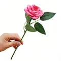 Lifelike single stem pink artificial silk rose held by hand for elegant home decor - 1 Head / Rose Red