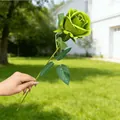Premium realistic single stem artificial green rose for elegant home and wedding decor - Green