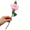 Detailed lifelike pink artificial rose stem perfect for home or wedding floral decor - 1 Head / Pink