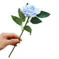 Single stem light blue artificial silk rose for wedding floral decor and home arrangements - 1 Head / Blue