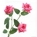 Realistic multi-head artificial rose stem with pink blooms for wedding and home decoration - 3-Head / Rose Red