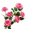 Vibrant pink multi-head artificial roses with green leaves for home decor - 6-Heads / Rose Red