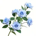 Elegant light blue artificial multi-head rose spray for wedding home decor - 6-Heads / Blue