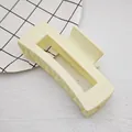 Large matte cream yellow hair claw clip with minimalist rectangular hollow design - Cube / 10.5cm / White