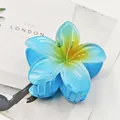Blue and yellow gradient plumeria flower hair claw clip for elegant summer hairstyles. - Frangipani (4) / 8cm / Blue Gradient