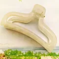 Minimalist cream colored large hair claw clip with elegant marble texture finish - Yuanbao Style (13) / 9.5cm Size / Transparent White