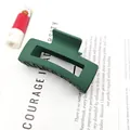 Close-up of a matte dark green square hair claw clip on a white background props - Hollow Square / Dark Green / 8.5cm
