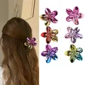Set of six metallic gradient flower-shaped hair claw clips for versatile fashion styling - Electroplated Plumeria (8CM) / 6 Pieces/Pack