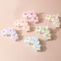 Variety pack of large pastel frosted flower hair claw clips with colorful gradient petals - Pearlescent Triple Plumeria (11CM) / 6 Pieces/Pack