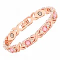 Elegant rose gold magnetic therapy bracelet featuring pink stones and clear crystals - Cross Bracelet (JCSL-QCS) / Rose Gold (Pink Rhinestones)