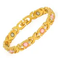 Elegant magnetic gold-plated alloy X-link bracelet with pink stones and rhinestones - Cross Bracelet (JCSL-QCS) / Gold (Pink Rhinestone)