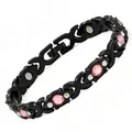 Elegant black plated magnetic therapy bracelet with pink stones and X-shaped design links - Cross Bracelet (JCSL-QCS) / Black (Pink Rhinestone)