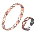 Detailed view of antique red copper magnetic bracelet and ring with hollow hearts - Bracelet And Open Ring / Ancient Red Copper (LKAX-SL+JZ)