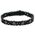 Elegante bracciale magnetico nero con ciondoli a quadrifoglio in strass per donna - Stile Trifoglio / Nero