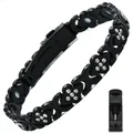 Bracciale magnetico nero a quadrifoglio con strass e strumento rimozione maglie - Stile Trifoglio / Con Regolatore / Nero