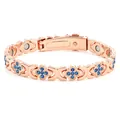 Elegante bracciale magnetico in oro rosa con strass blu e maglie a forma di quadrifoglio - Stile Trifoglio / Oro Rosa Zirconia Blu Lago