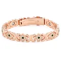 Elegante bracciale magnetico in oro rosa con quadrifoglio portafortuna e strass verdi - Stile Trifoglio / Oro Rosa e Strass Bianco e Verde