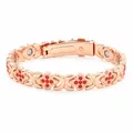 Bracciale magnetico oro rosa con quadrifogli in cristallo rosso e maglie a forma di X. - Stile Trifoglio / Oro Rosa Strass Rosso