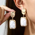Elegant gold-tone earrings featuring Baroque faux pearls for a sophisticated look - Square Irregular Pearl Earrings