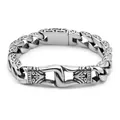 Incisioni tribali dettagliate su un pesante bracciale a catena in acciaio inox vintage. - Argento Antico