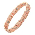 Detailansicht eines roségoldenen Magnettherapie-Armbands in Blattform mit Strass - Vollmagnet-Stil / Roségold