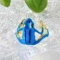 Unique whimsical blue tree frog open adjustable ring with gold-plated finish details - Tree Frog Style (QW-JZ) / Blue