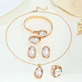 Elegant gold-tone jewelry set featuring irregular baroque pearls with necklace and earrings. - Earrings + Ring + Necklace + Bracelet Set