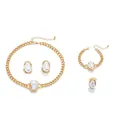 Elegant gold curb chain jewelry set featuring irregular baroque pearls and rings - Necklace + Bracelet + Stud Earrings + Ring / Gold