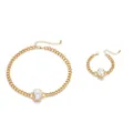 Elegant gold curb chain necklace and bracelet jewelry set featuring irregular baroque pearls - Necklace + Bracelet / Gold