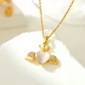 Gold angel wing heart necklace featuring a luminous cat's eye stone and crown. - Crown Cat's Eye Heart Style (2)