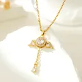 Gold-plated angel wings necklace featuring a sparkling crystal pendant and drop stone. - Teardrop Zirconia Angel Wings Style (6)