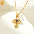 Gold stainless steel angel wings necklace with purple heart stone and crystal star charm - Deep Purple Heart Star Style (7)