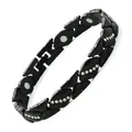 Detailansicht eines schwarzen magnetischen Armbands in Blattform mit Strasssteinen. - Vollmagnet-Stil / Schwarz