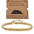 Gold stainless steel beaded bracelet with inspirational engraved bar and gift card - Beaded Bracelet / Gold