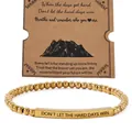 Elegant gold stainless steel 4mm beaded bracelet with an engraved inspirational bar on card - Beaded Bracelet / Gold