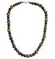 Detailed view of Tiger Eye, Hematite, and Obsidian triple protection beaded necklace. - 10mm Beads / Yellow Tiger Eye (Style 1)