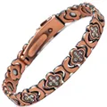 Vintage Kupfer Magnetarmband mit Blattmuster und funkelnden Kristallen, gebürstetes Finish - Vierblättriger Kleeblatt-Stil (SYC) / Antikes Rotkupfer