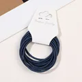 Close-up macro view of thin dark blue elastic hair ties on white fashion jewelry display card. - 10 Pieces/Pack / Dark Blue