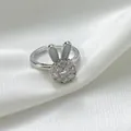 Detailed view of the sparkling stones and bunny ear design of the adjustable ring - Rotating Rabbit Steel Color Ring (TJ46) / Steel